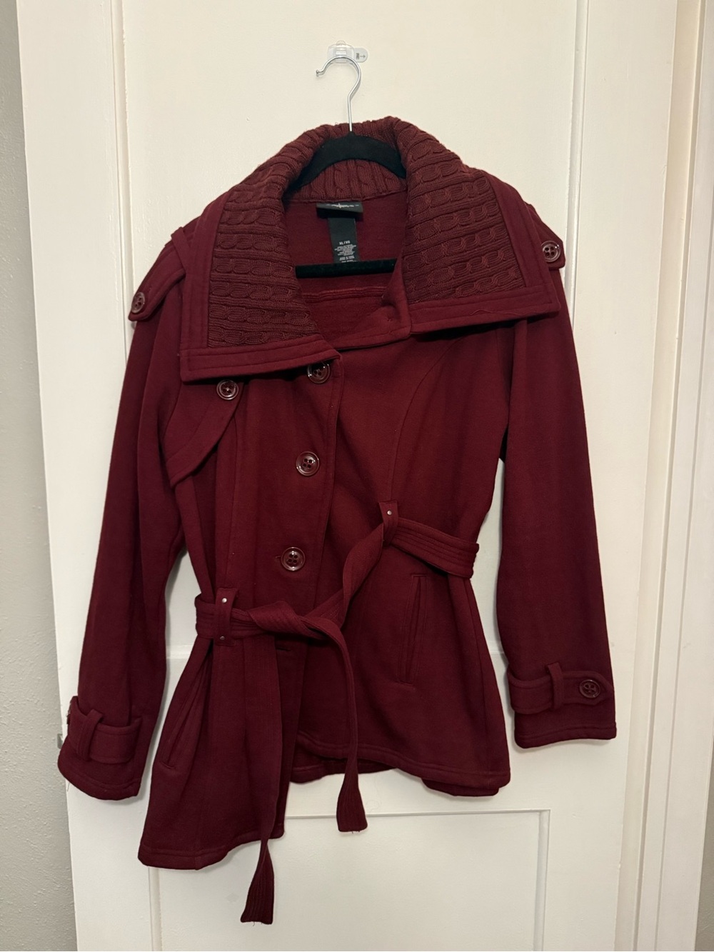 Sebby Womens Belted Coat - Burgundy
